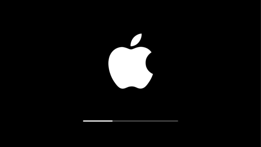 Minimalist Black Apple Wallpaper with Loading Bar: Modern Tech Style