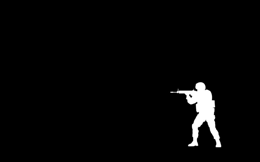Minimalist Black Wallpaper: Soldier Silhouette with Rifle Design