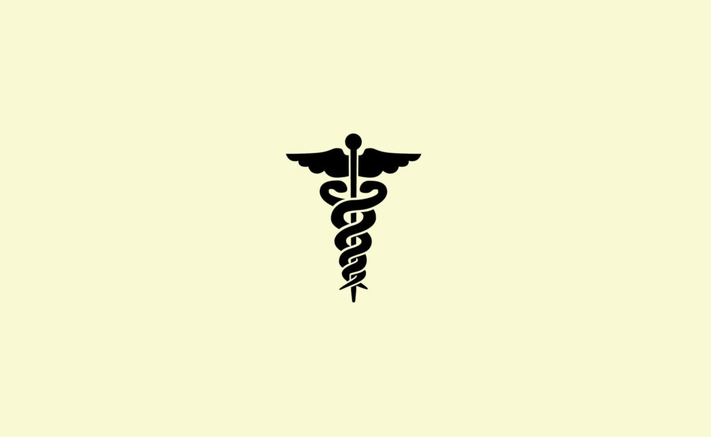 Minimalist Black Caduceus Wallpaper with Snakes on Light Background