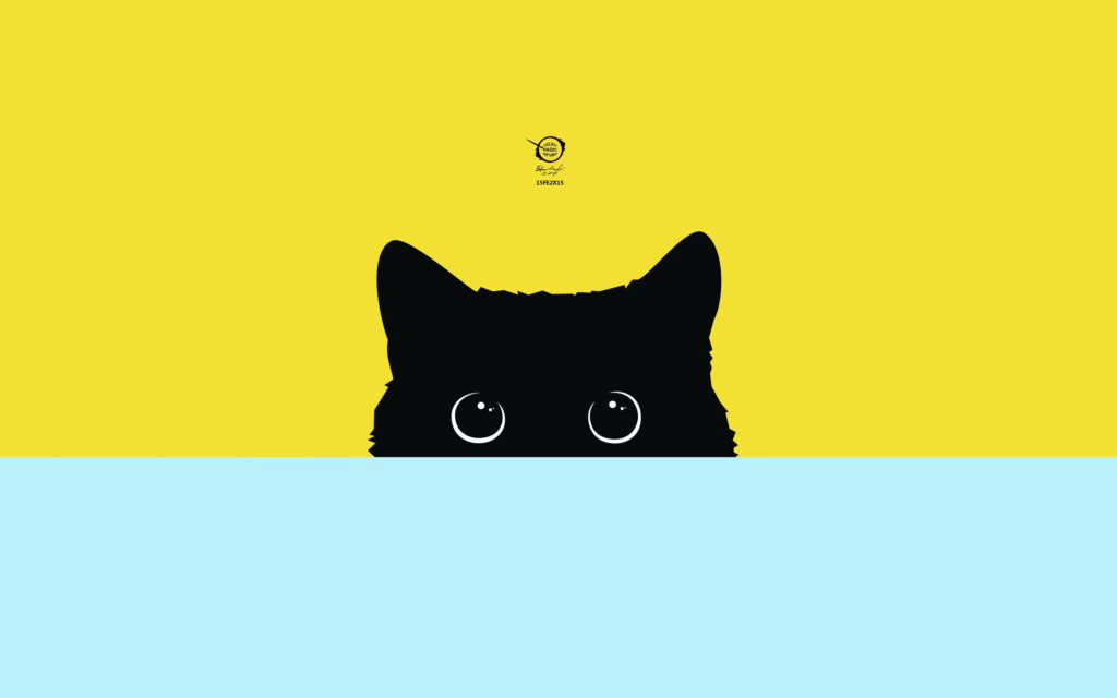 Playful Minimalist Wallpaper: Black Cat on Vibrant Yellow Background
