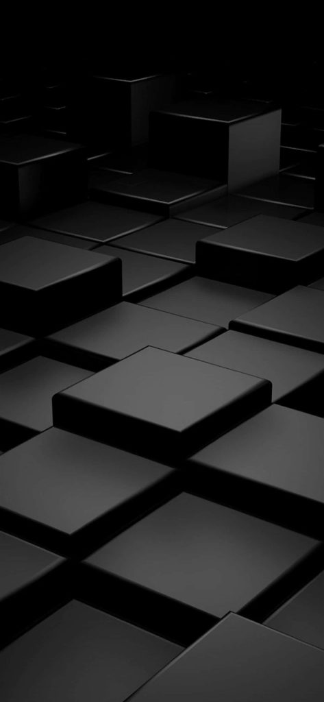 Minimalist iPhone wallpaper with abstract 3D black cubes in geometric grid and soft lighting