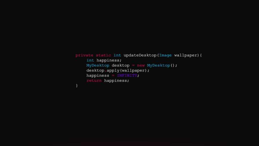 Sleek Black Minimalist Wallpaper with Colorful Code Snippet Background