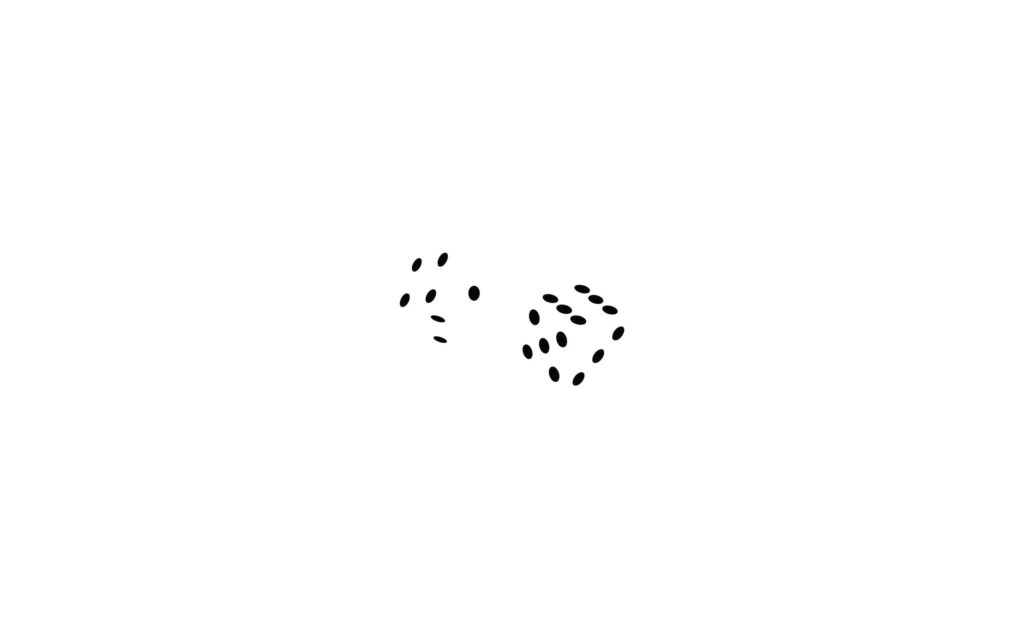 Minimalist wallpaper with two black dice showing dots on white background emphasizing chance and simplicity