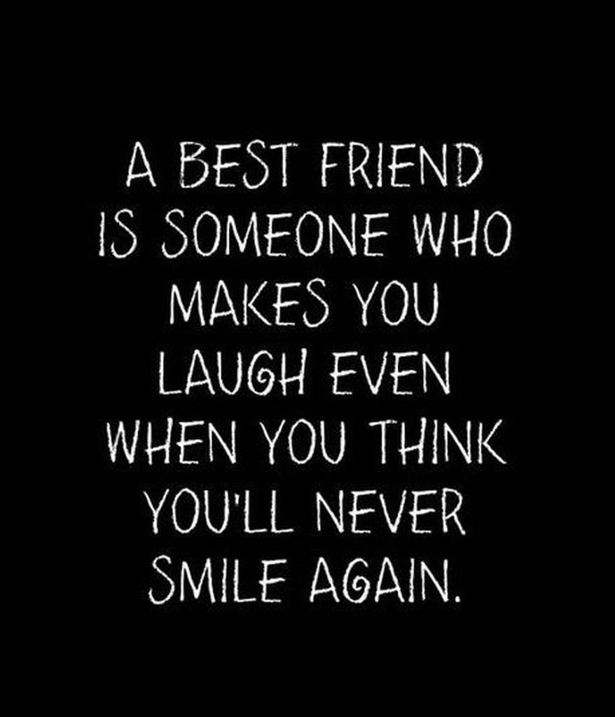 Black poster wallpaper with white handwritten friendship quote about laughter and smiles
