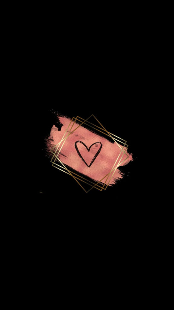 Minimalistic Black Heart Wallpaper with Pink Stroke & Gold Frames