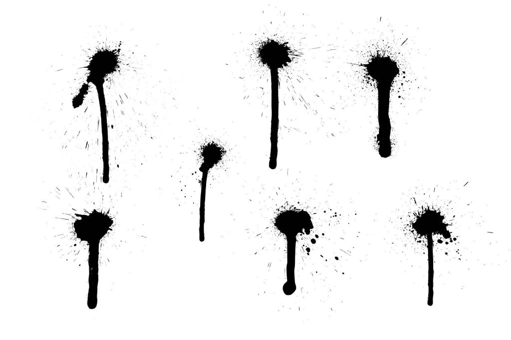 Minimalist black ink splatters and vertical drips on white background urban street art wallpaper