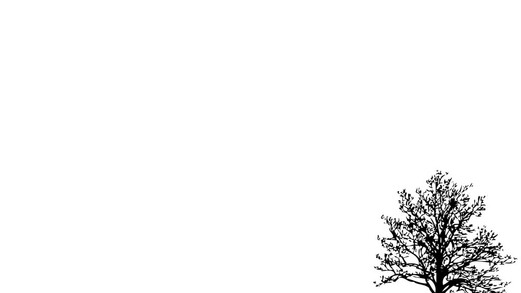 Minimalist black ink tree illustration on white background desktop wallpaper lower right design