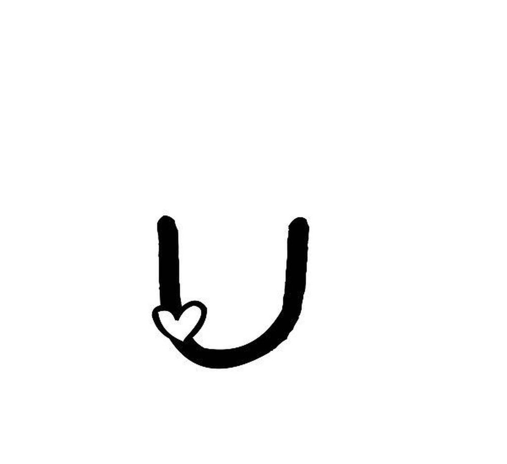 Minimalist black letter U with heart outline on white background modern romantic wallpaper