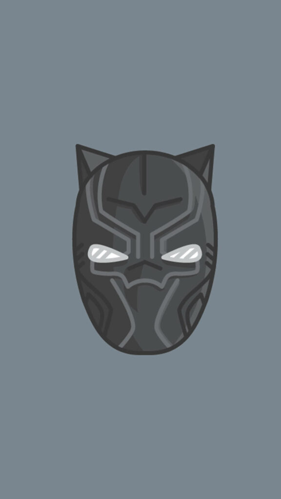 Minimalist Black Panther mask illustration on grey background wallpaper for Android devices