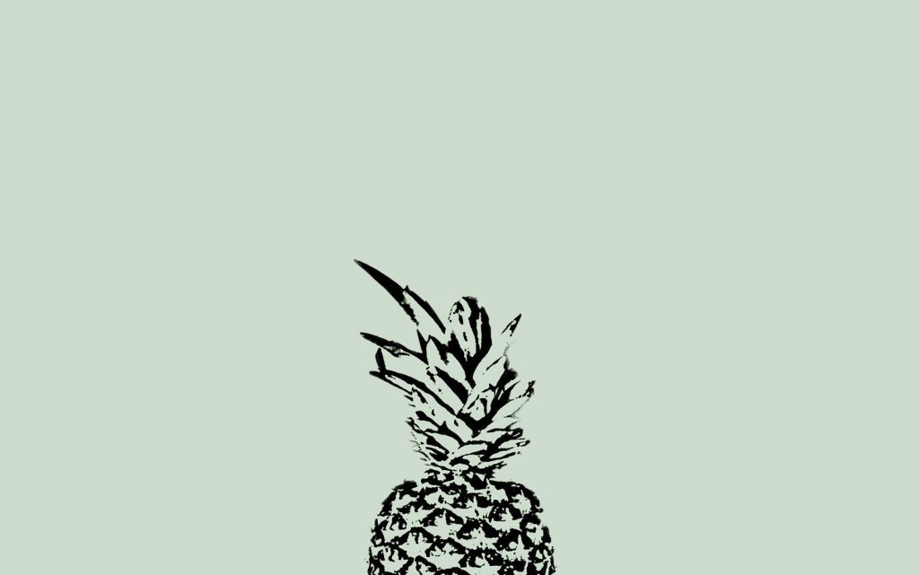 Minimalist black pineapple illustration on soft sage green background desktop wallpaper