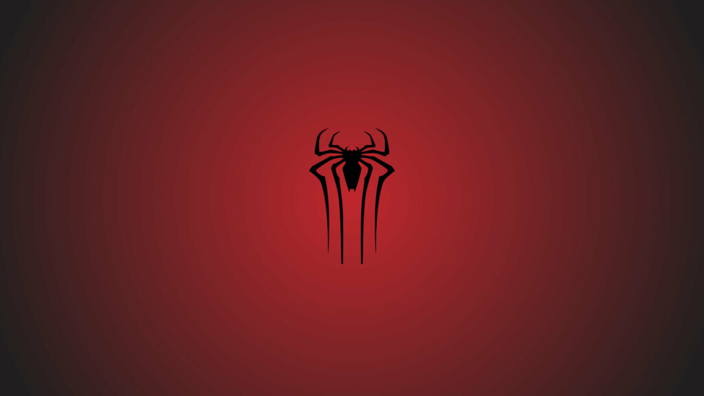 Minimalist black Spiderman logo on deep red gradient background HD wallpaper for fans