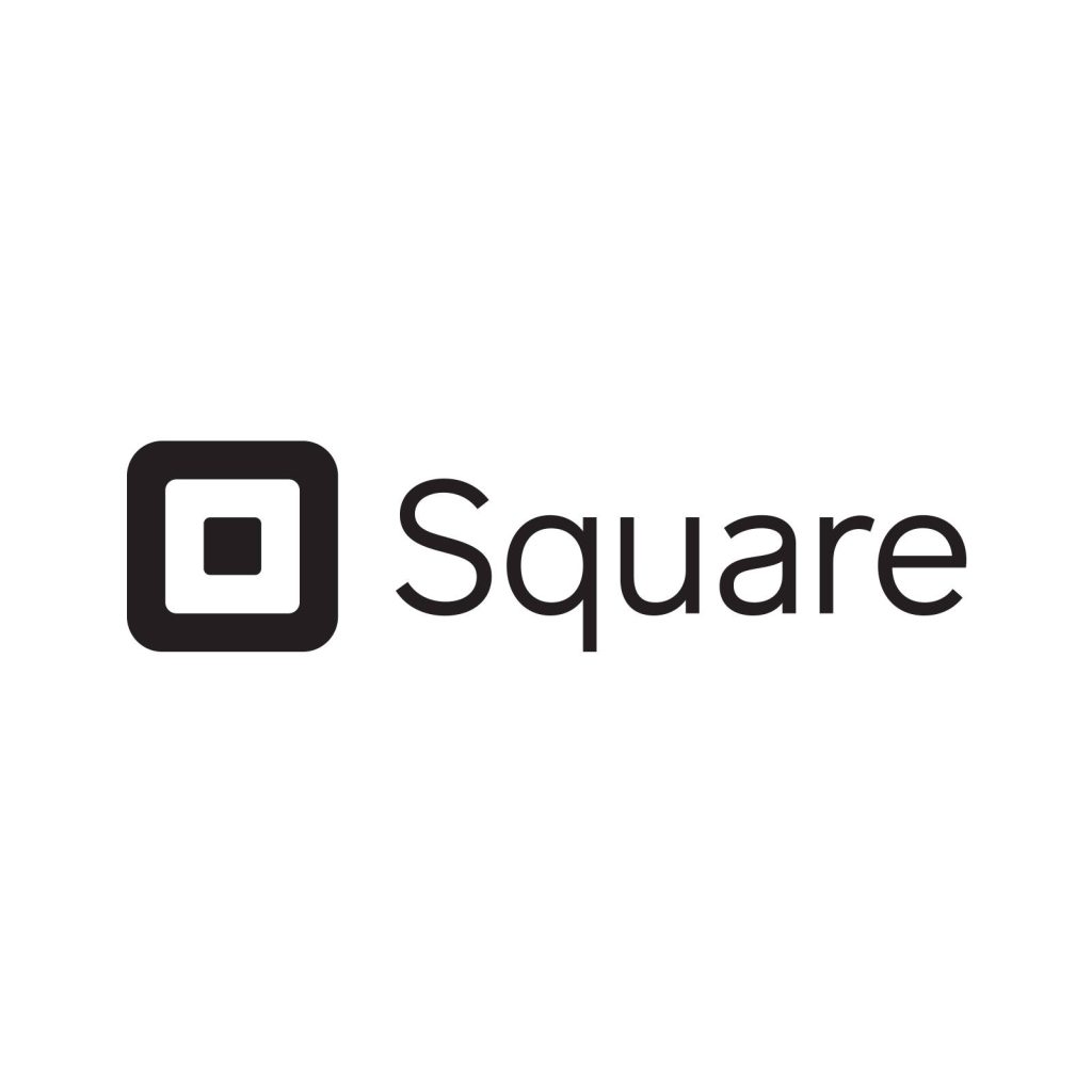 Minimalist digital wallpaper with black Square logo on white background modern fintech design
