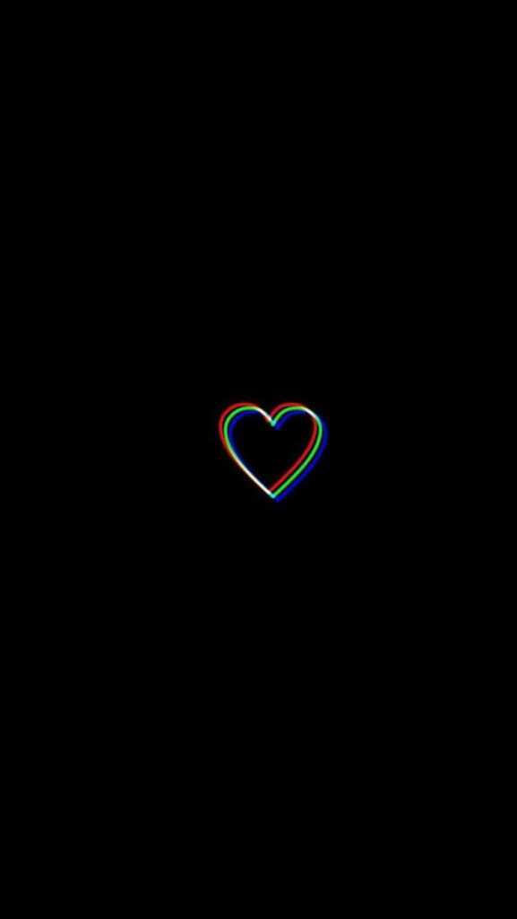 Minimalist Black Wallpaper with Glowing Multicolored Heart Design