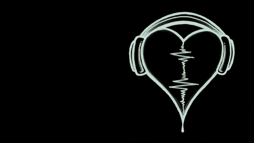 Minimalist Black Heart Headphones Wallpaper: Love for Music Aesthetic