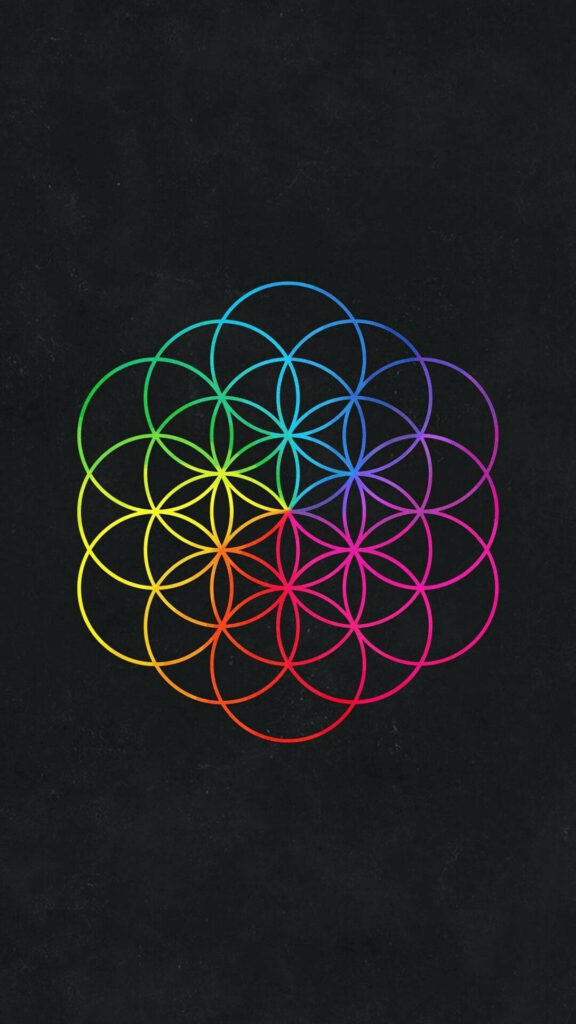 Minimalist black wallpaper with colorful geometric Coldplay A Head Full of Dreams album symbol