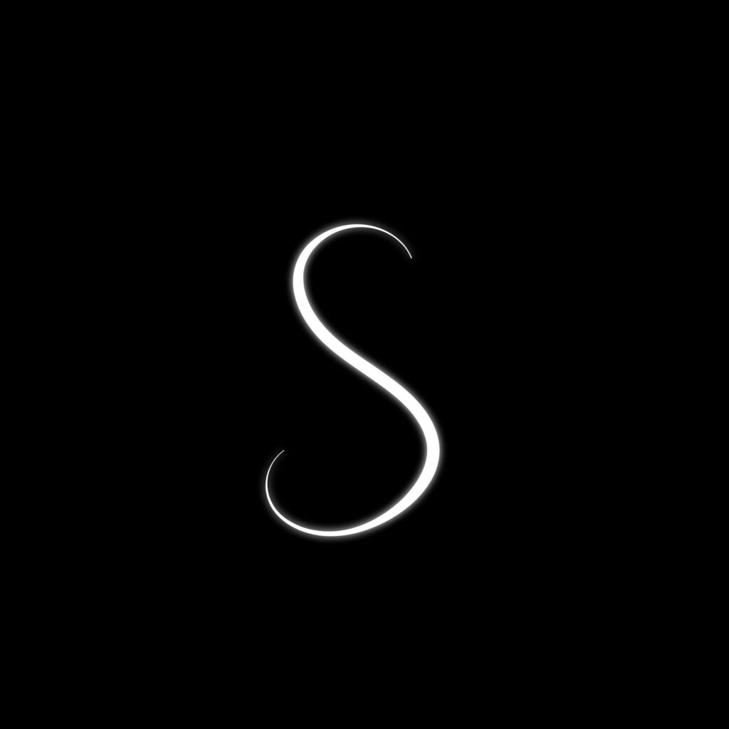 Sleek Minimalist Wallpaper: Curvy White S on Black Background