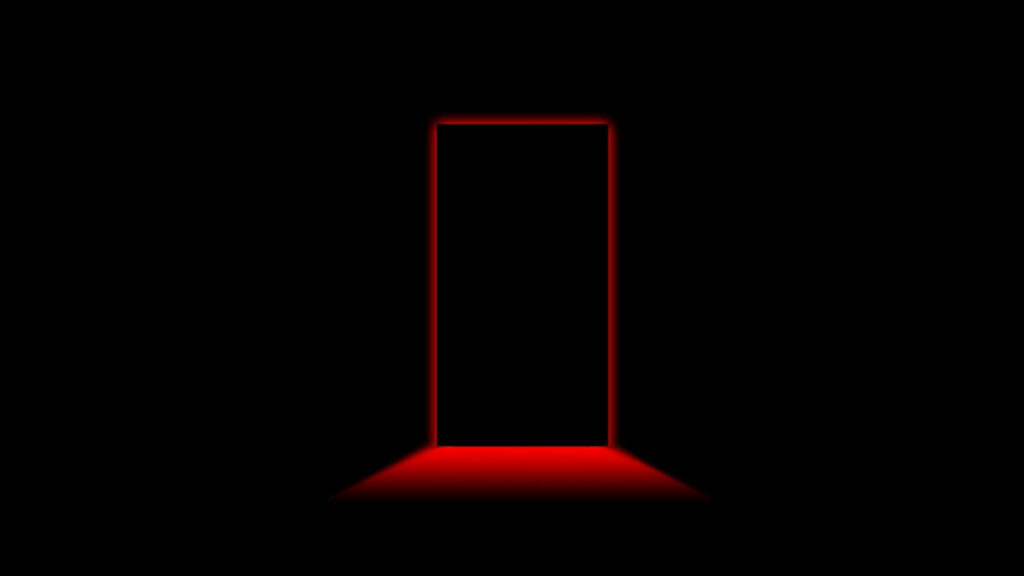 Minimalist Black Wallpaper with Glowing Red Doorway Ambiance