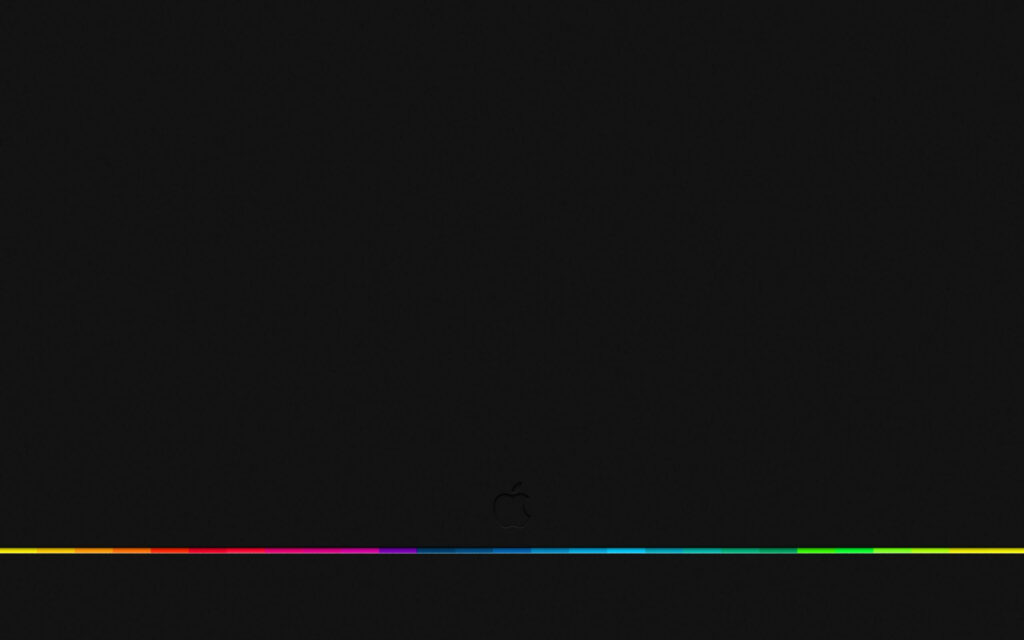Minimalist Black Background with Rainbow Line & Subtle Apple Logo Wallpaper