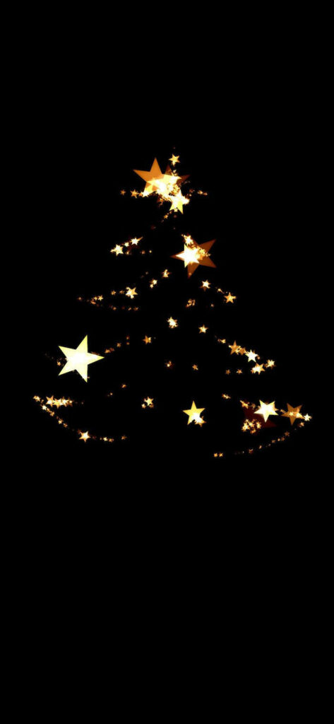 Minimalist Black Wallpaper: Sparkling Christmas Tree & Golden Stars