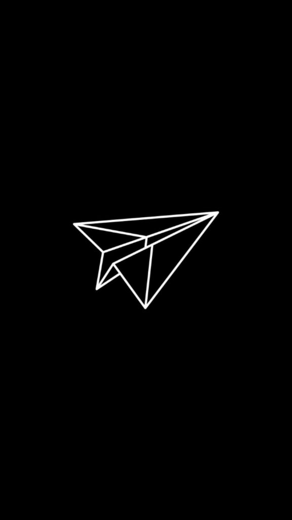 Minimalist Paper Airplane Line Art on Black Background Wallpaper