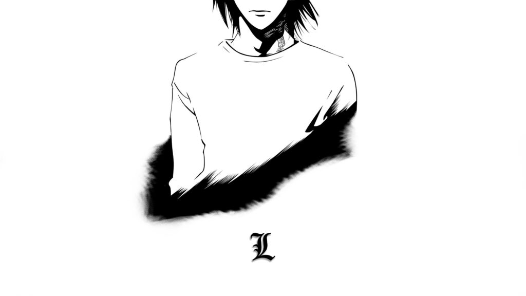 Minimalist Black & White L Sketch from Death Note Wallpaper