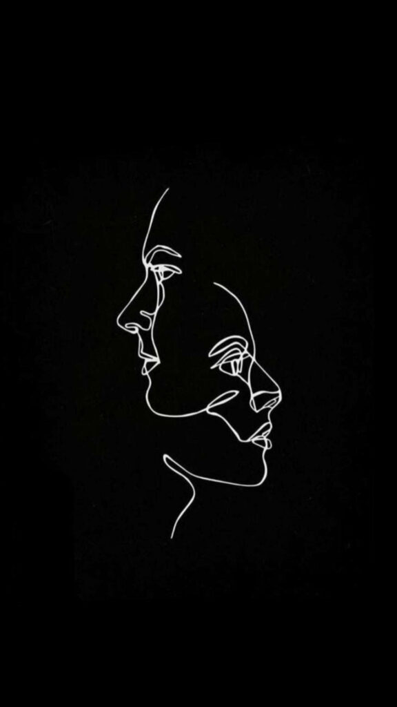 Minimalist Black and White Line Art Wallpaper: Elegant Face Fusion
