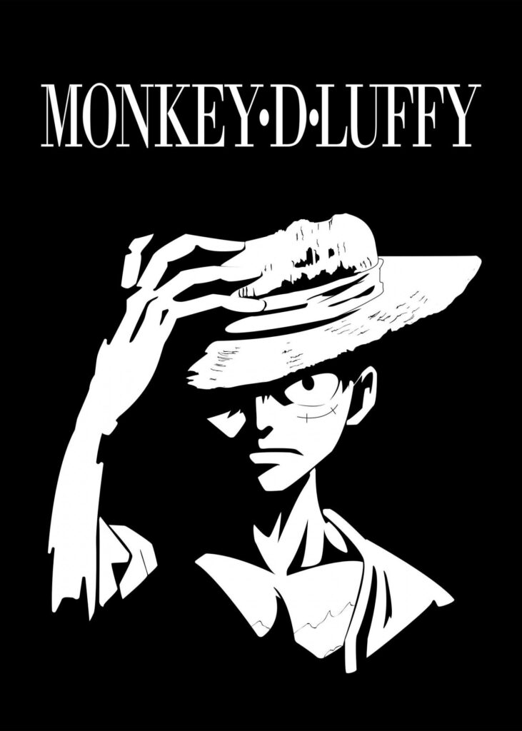 Minimalist Black & White Wallpaper of Luffy from One Piece