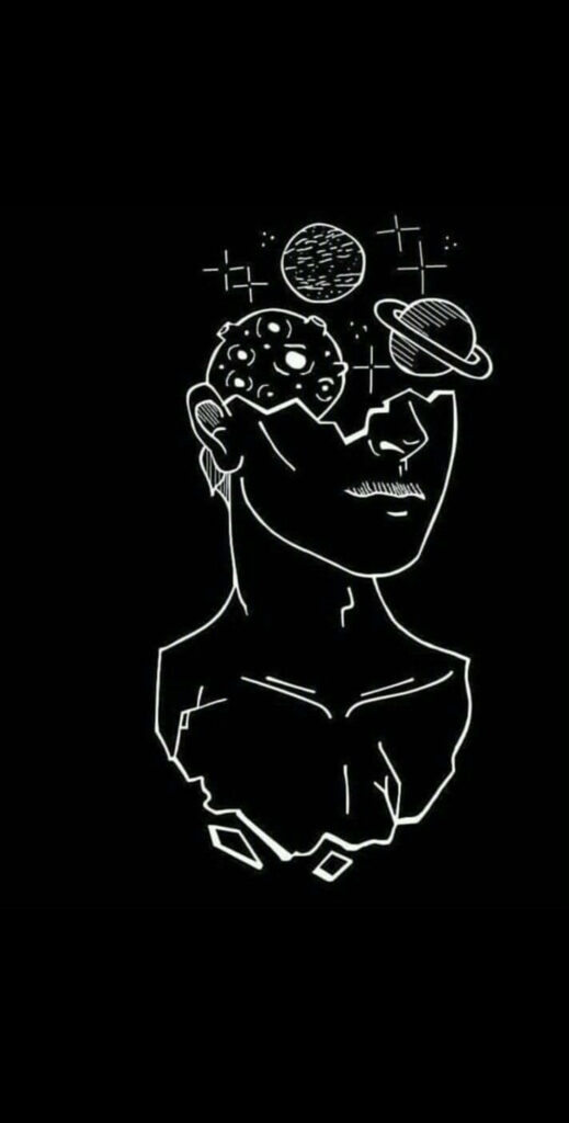 Surreal Black & White Wallpaper: Cosmic Human Figure Illustration