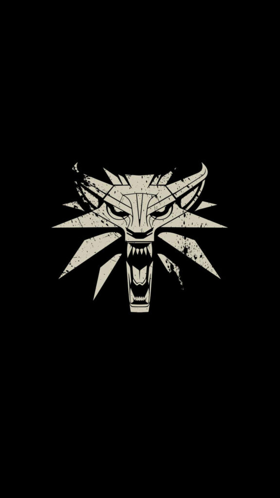 Minimalist Witcher Wolf Emblem Wallpaper on Black Background