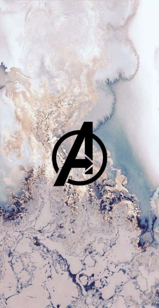 Minimalist Black & White Avengers Logo on Serene Marble Background Wallpaper