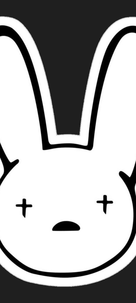 Black and white wallpaper featuring iconic Bad Bunny logo minimalist bunny face design