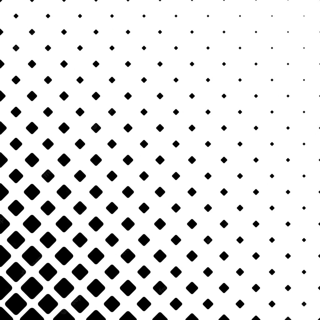 Minimalist black and white geometric wallpaper with dynamic halftone rounded squares gradient pattern