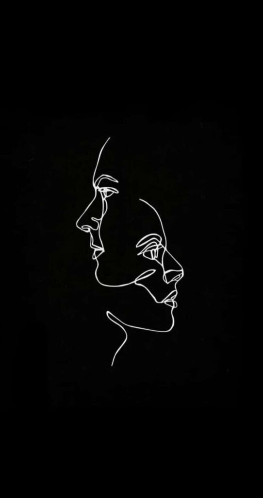 Minimalist White Line Art on Black Background: Elegant Human Profiles Wallpaper