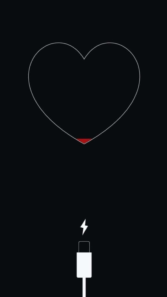 Minimalist Black iPhone Wallpaper: Outlined Heart & Charging Icons