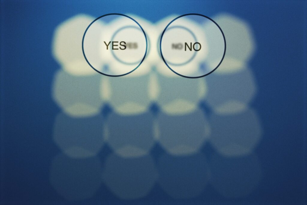 Minimalist Blue Abstract Wallpaper with YES and NO Buttons