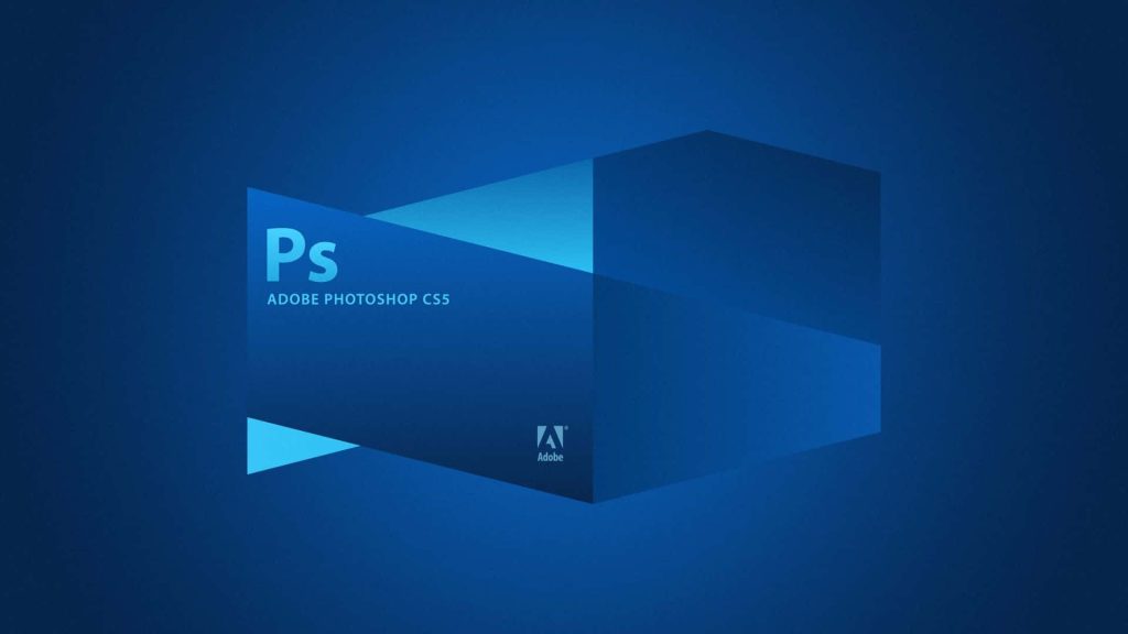 Minimalist blue Adobe Photoshop CS5 wallpaper with 3D geometric Ps logo on gradient background