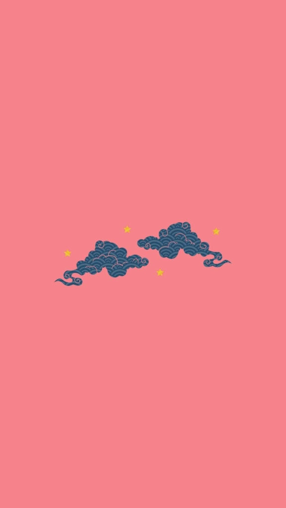 Minimalist Blue Clouds Wallpaper on Soft Pink with Yellow Stars