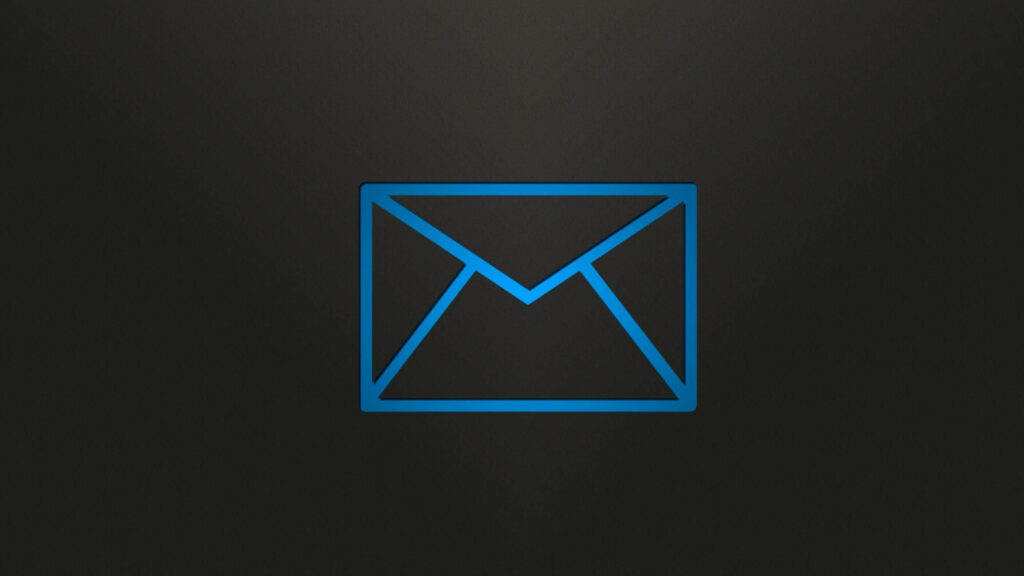 Minimalist blue email envelope icon on dark textured background tech productivity wallpaper