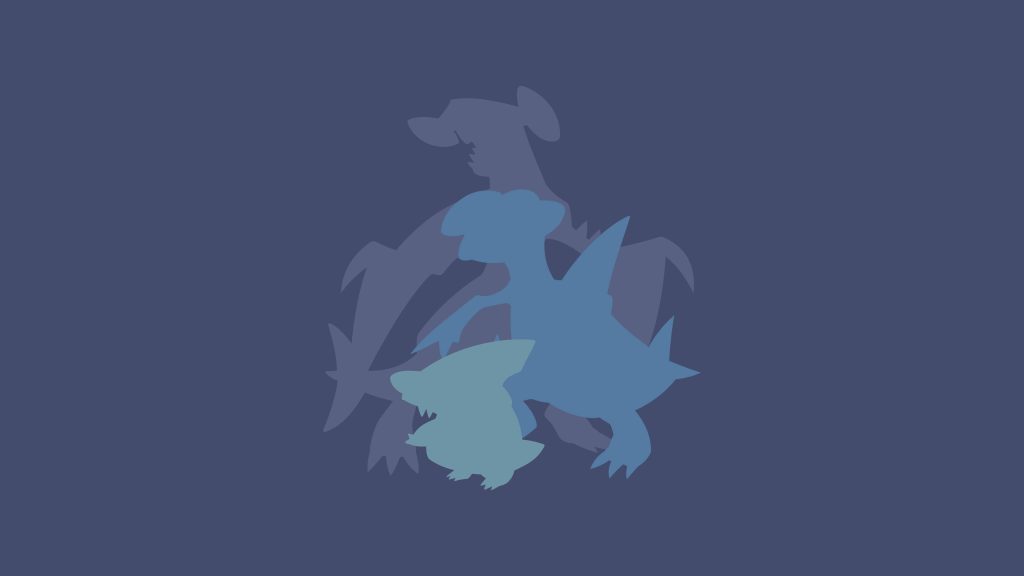 Minimalist blue wallpaper with Gible Gabite and Garchomp silhouettes Pokémon evolution line