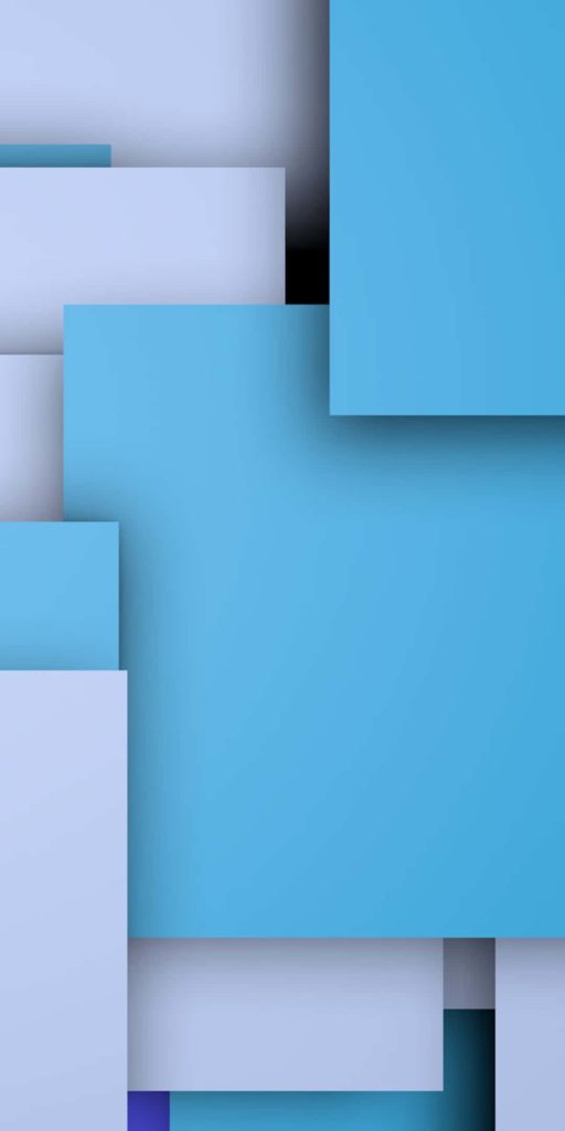 Minimalist blue digital wallpaper with layered squares and rectangles creating depth and calm