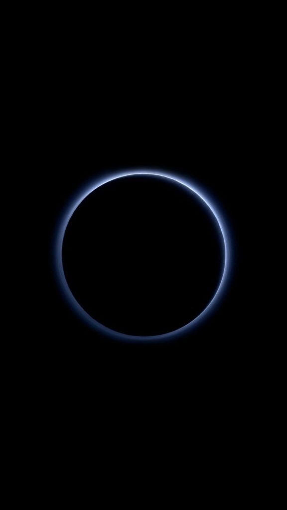 Minimalist wallpaper with thin luminous blue ring on deep black background modern abstract art