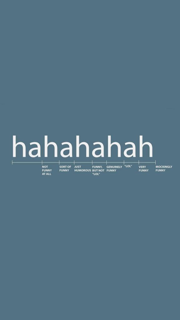 Minimalist blue wallpaper with a humorous laughter chart from not funny to mockingly funny text design