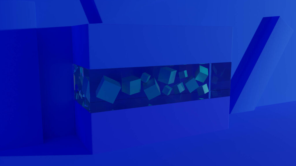 Minimalist Blue Wallpaper with Geometric Floating Cubes - Modern Art