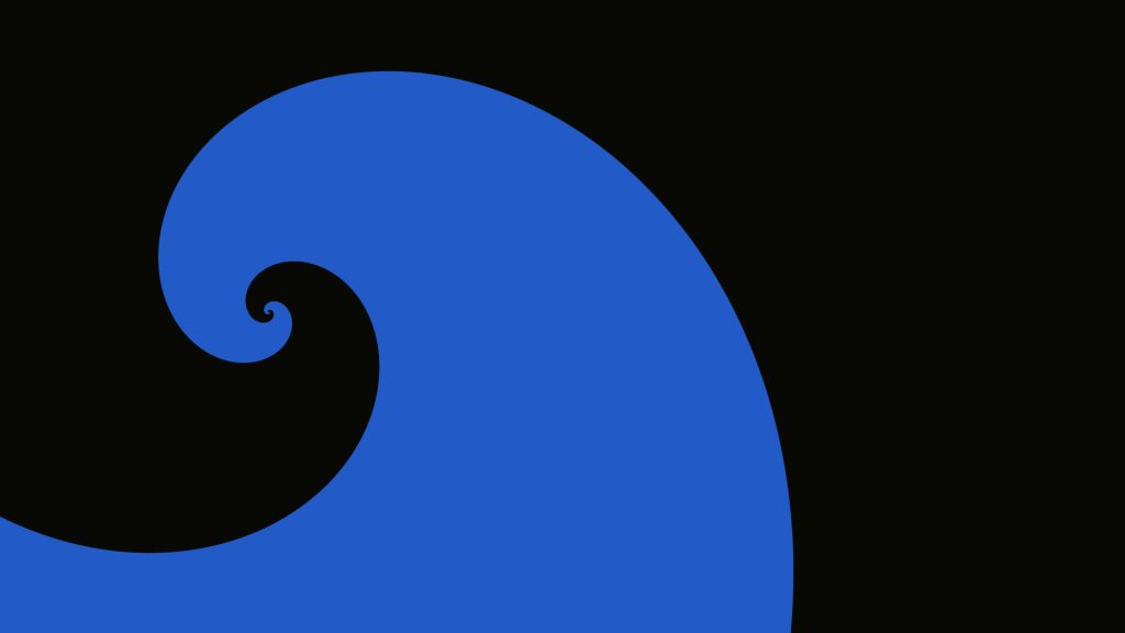Minimalist Blue Wave dark mobile wallpaper with bold blue spiral on deep black background