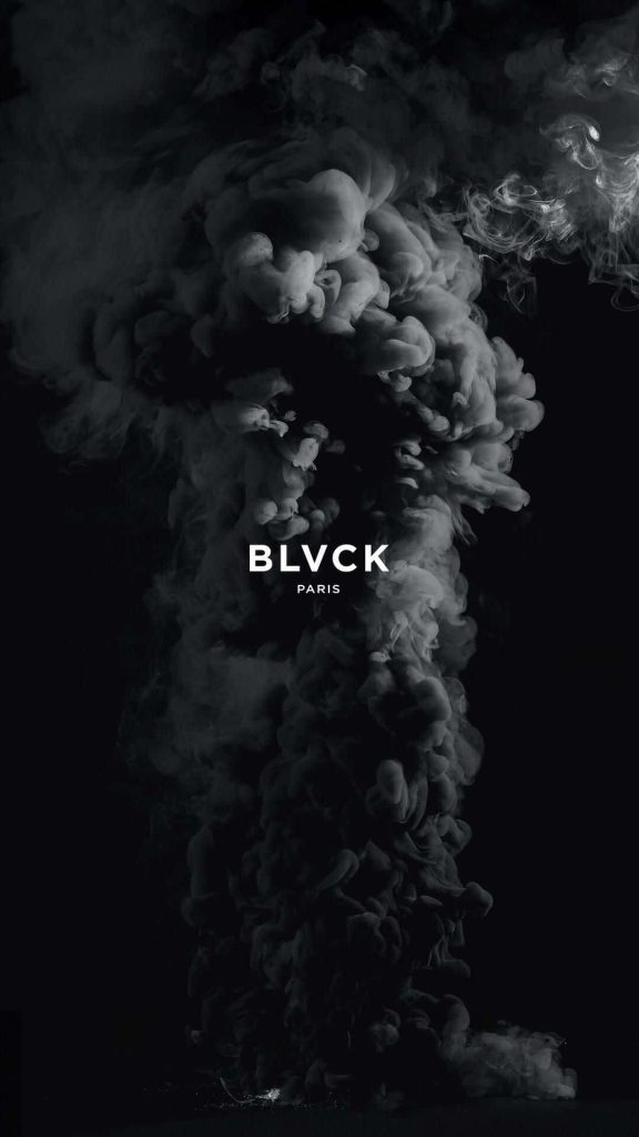 Blvck Paris iPhone wallpaper with monochrome smoke swirl and iconic logo on dark background
