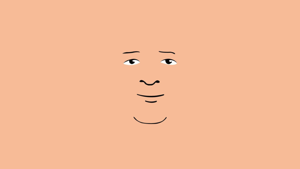 Minimalist Bobby Hill face wallpaper on solid peach background simple expressive design