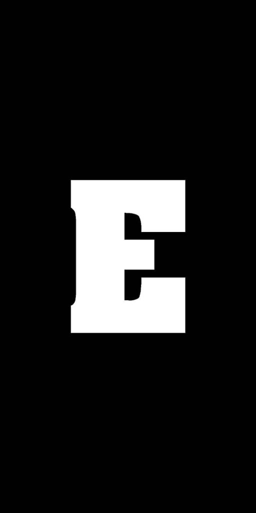 Minimalist bold white letter E on solid black background modern stylish name wallpaper design