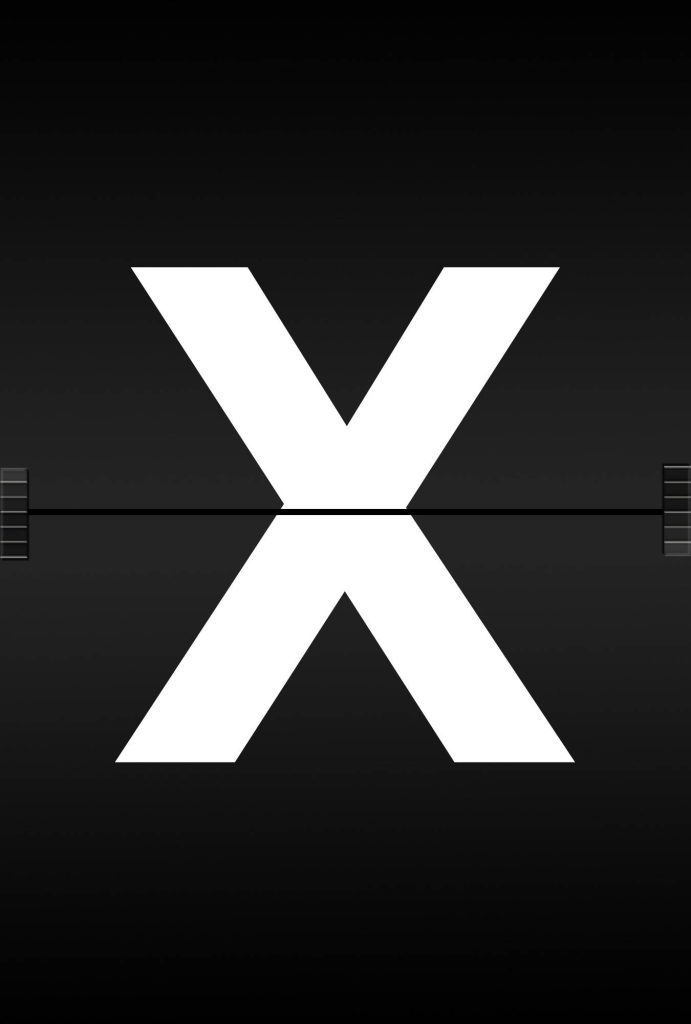 Minimalist bold white X split horizontally on black background modern stylish wallpaper design