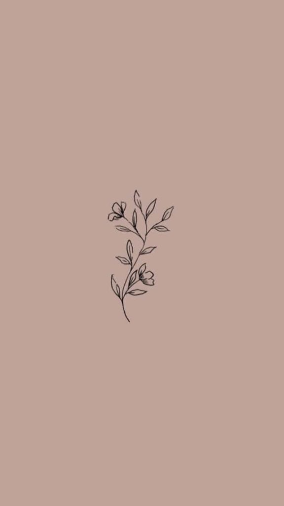 Minimalist black botanical line art on dusty rose background wallpaper for serene device display