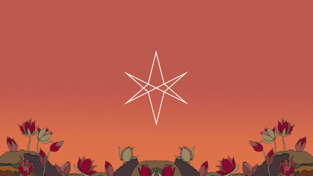 Minimalist Bring Me the Horizon wallpaper white geometric star orange gradient with red roses